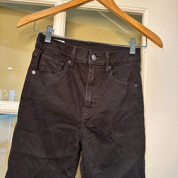 LEVI'S PREMIUM Stretch Straight Leg Raw Hem Black Denim Jeans - 25 - Picture 5 of 11